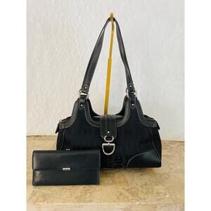 Etienne Aigner canvas leather black shoulder bag and buxton wallet
